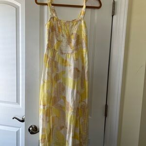 Gap Yellow & Cream Smocked Maxi Dress